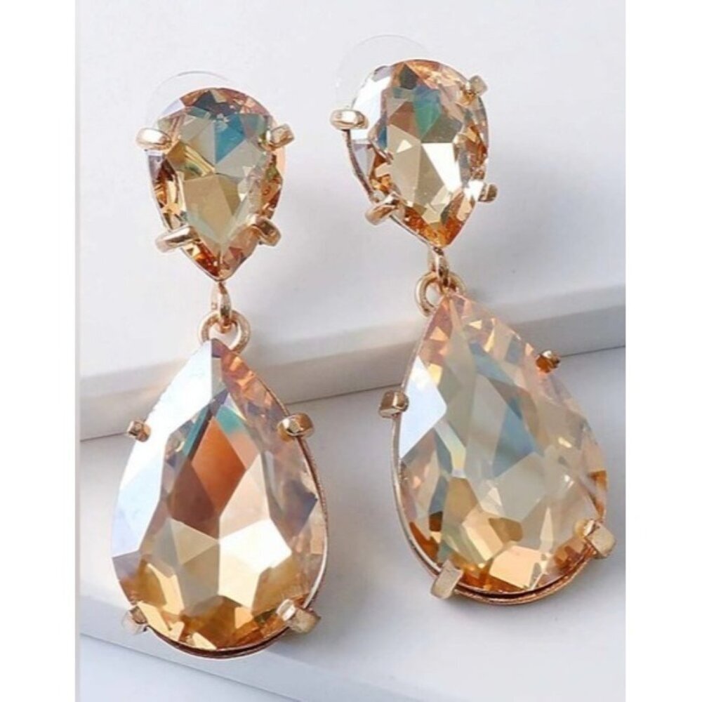 Gold Faceted Teardrop Earrings with Dramatic Design